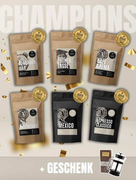 Gold Champion Bundle + gratis French Press & Schokolade